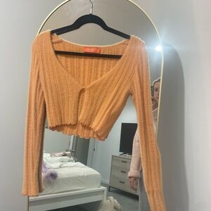 Ganni Peach Ribbed Crop Top